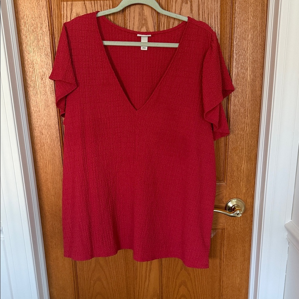 Rusty Red Crinkly Flutter Sleeve Top